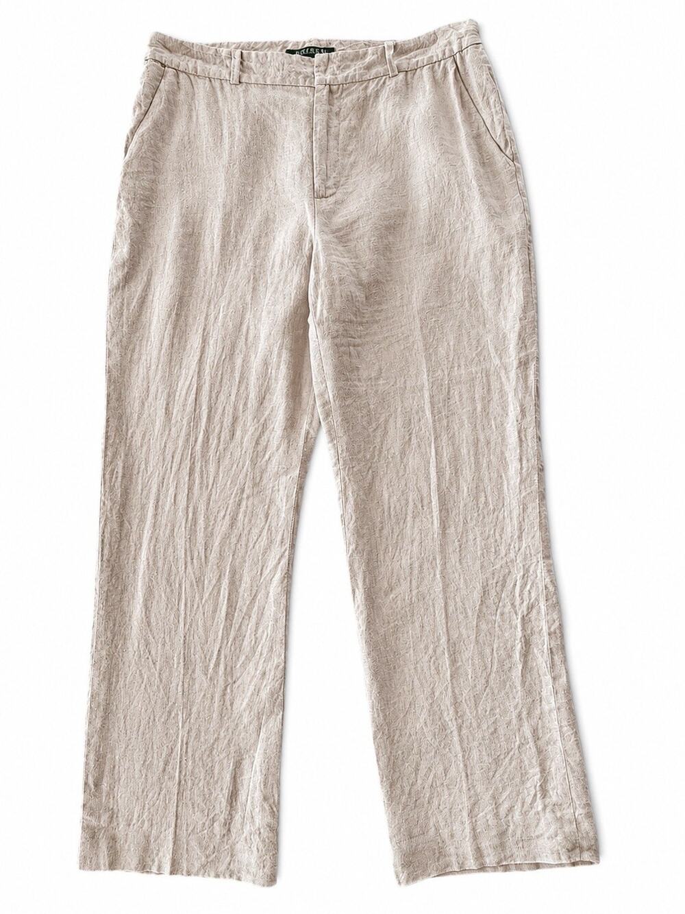 Lauren Ralph Lauren 100% Linen Pants Beige Tan Old Money Straight Leg 8 Coastal